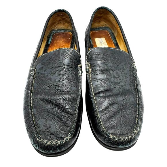 MARTIN DINGMAN Men 10 Black Leather Paisley Embossed Slip On Loafer Driving Shoe main image 6